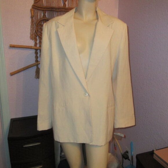Vintage Jackets & Blazers - 90s Vtg Linen Blend Blazer Size 18W Jacket Lined Neutral Minimalist Career NEW